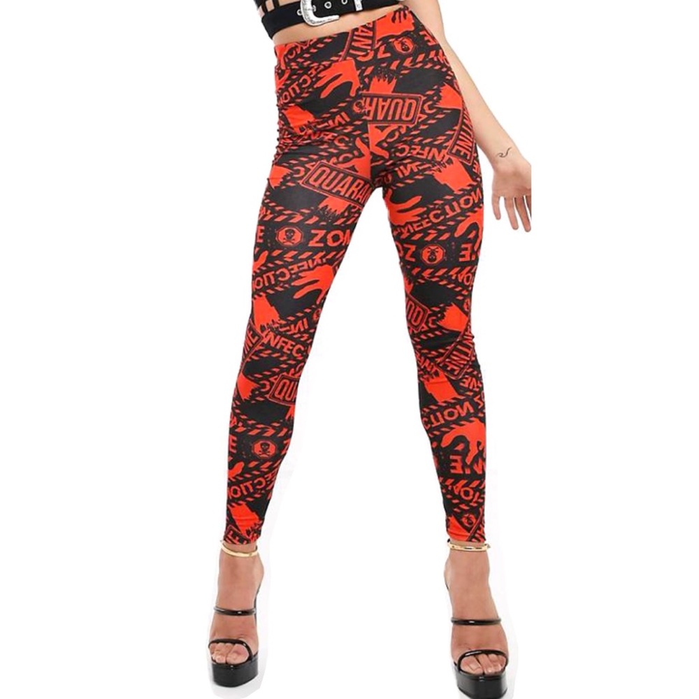 ASOS Zombie Quarantine High Waist Leggings Red Black Horror Print
